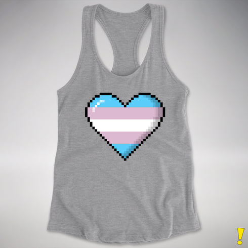 Transgender Pride 8-Bit Pixel Heart Racerback Tank - Heather Grey